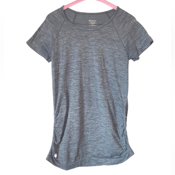 Athleta Fastest Track Gray Ruched Fitted Top Size Medium - Picture 1 of 4